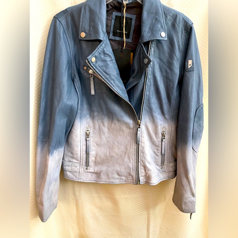 🏆HP🏆 Mauritius died hombe Karyn leather jacket colors are denim/white 12